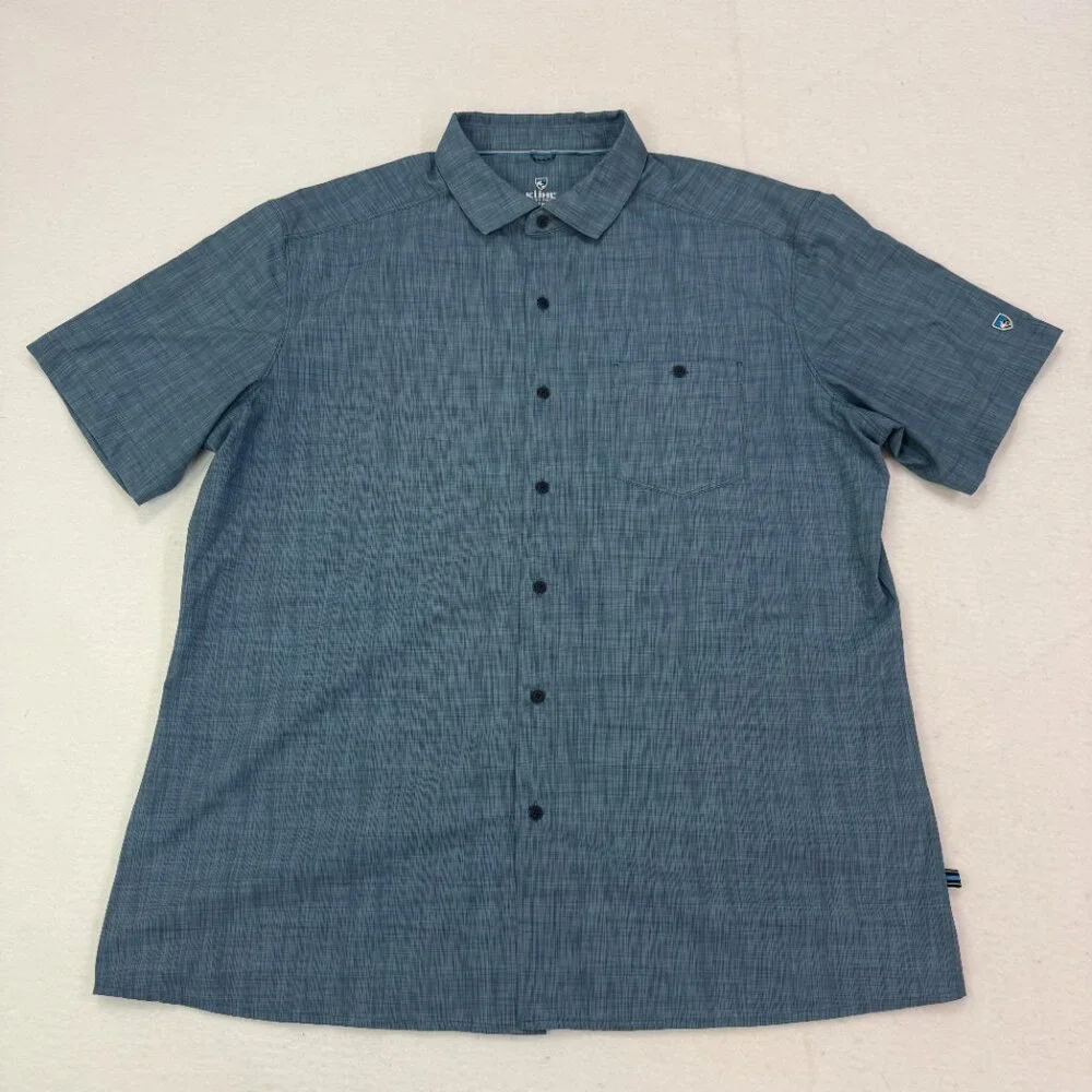 Kuhl Shirt Mens XL Persuadr Short Sleeve Button Up Lightweight Blue UPF Hiking - Picture 2 of 16